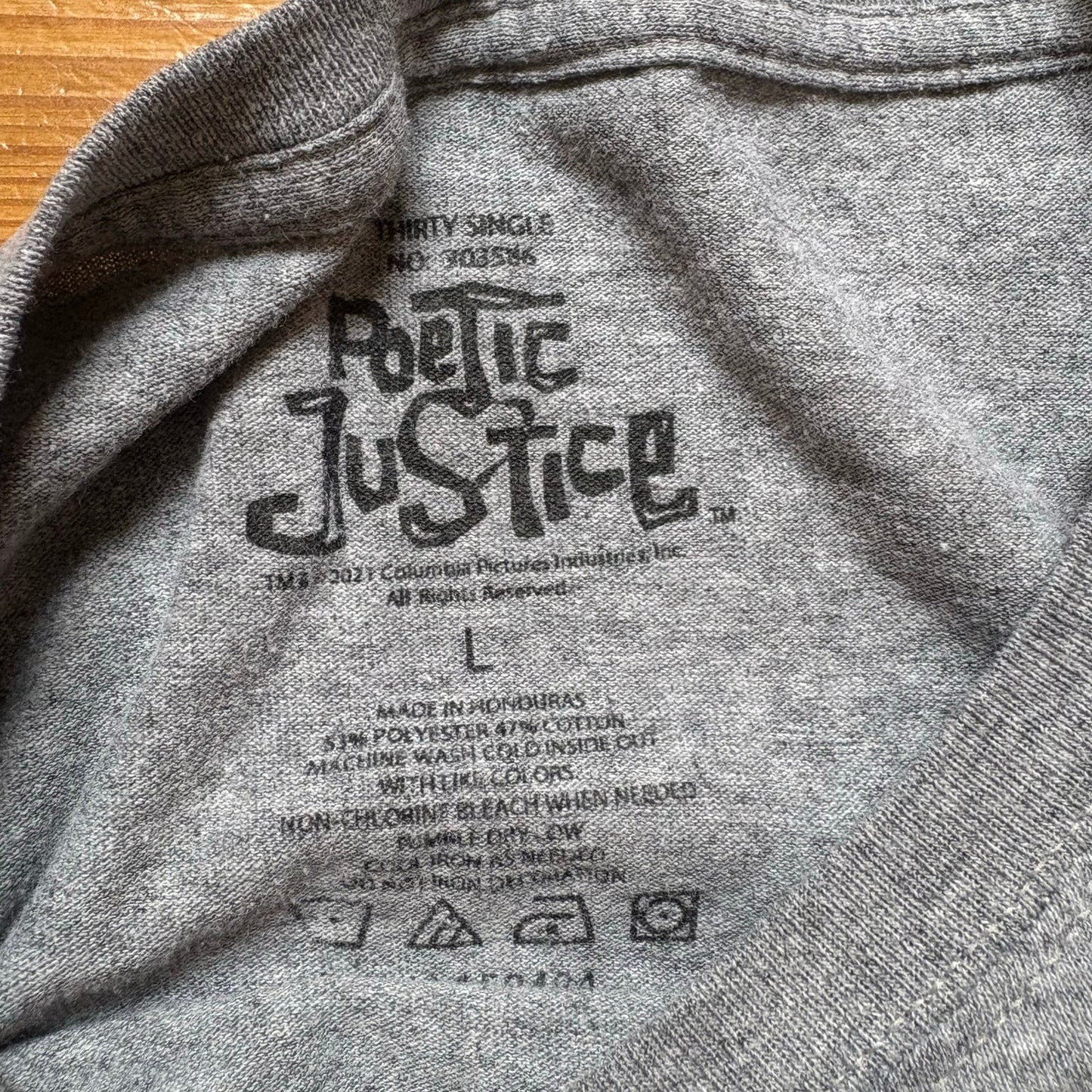 POETIC JUSTICE gray Tupac graphic short sleeve shirt SIZE L