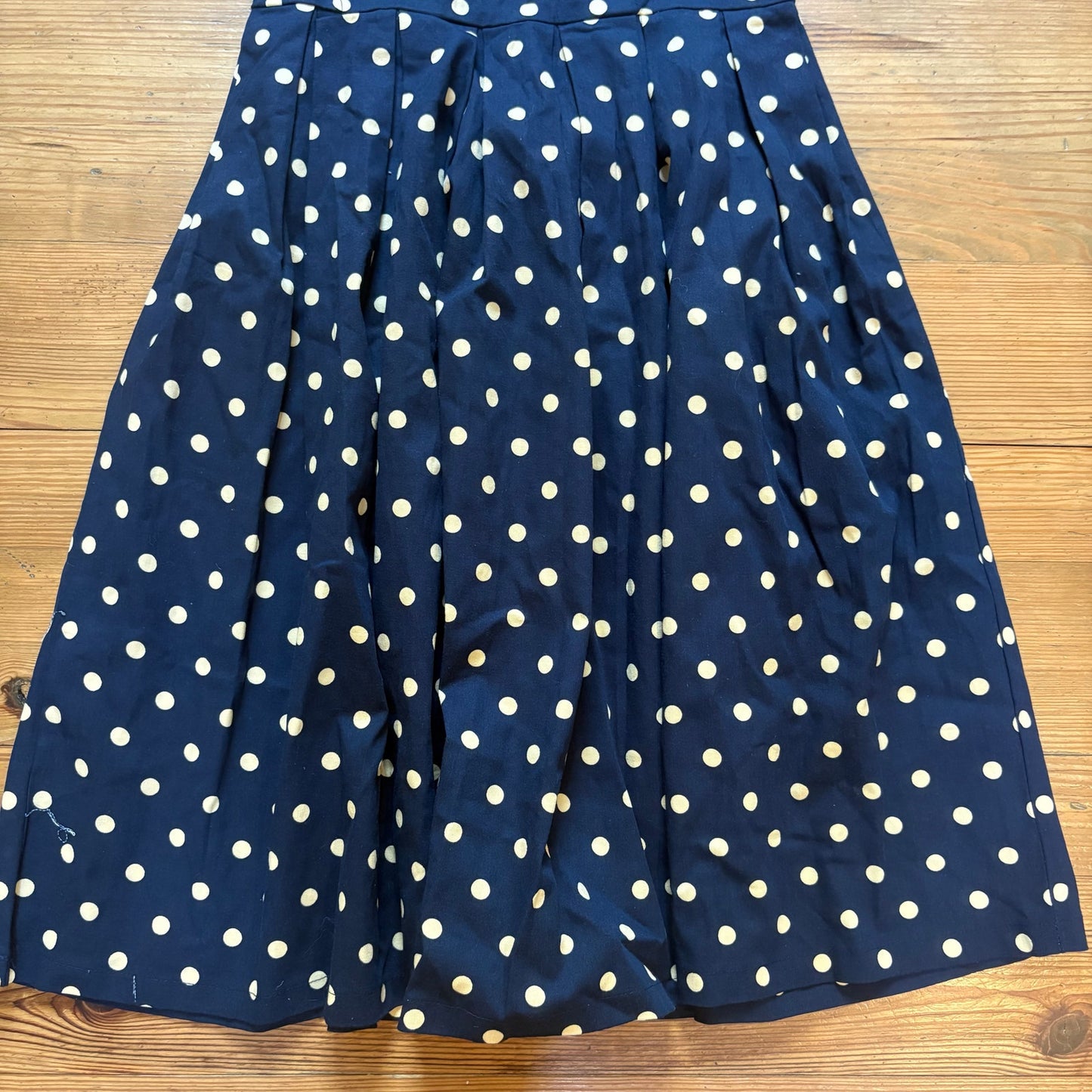 NWT Lindy Bop navy blue beige polka dot sleeveless cotton midi dress SIZE S