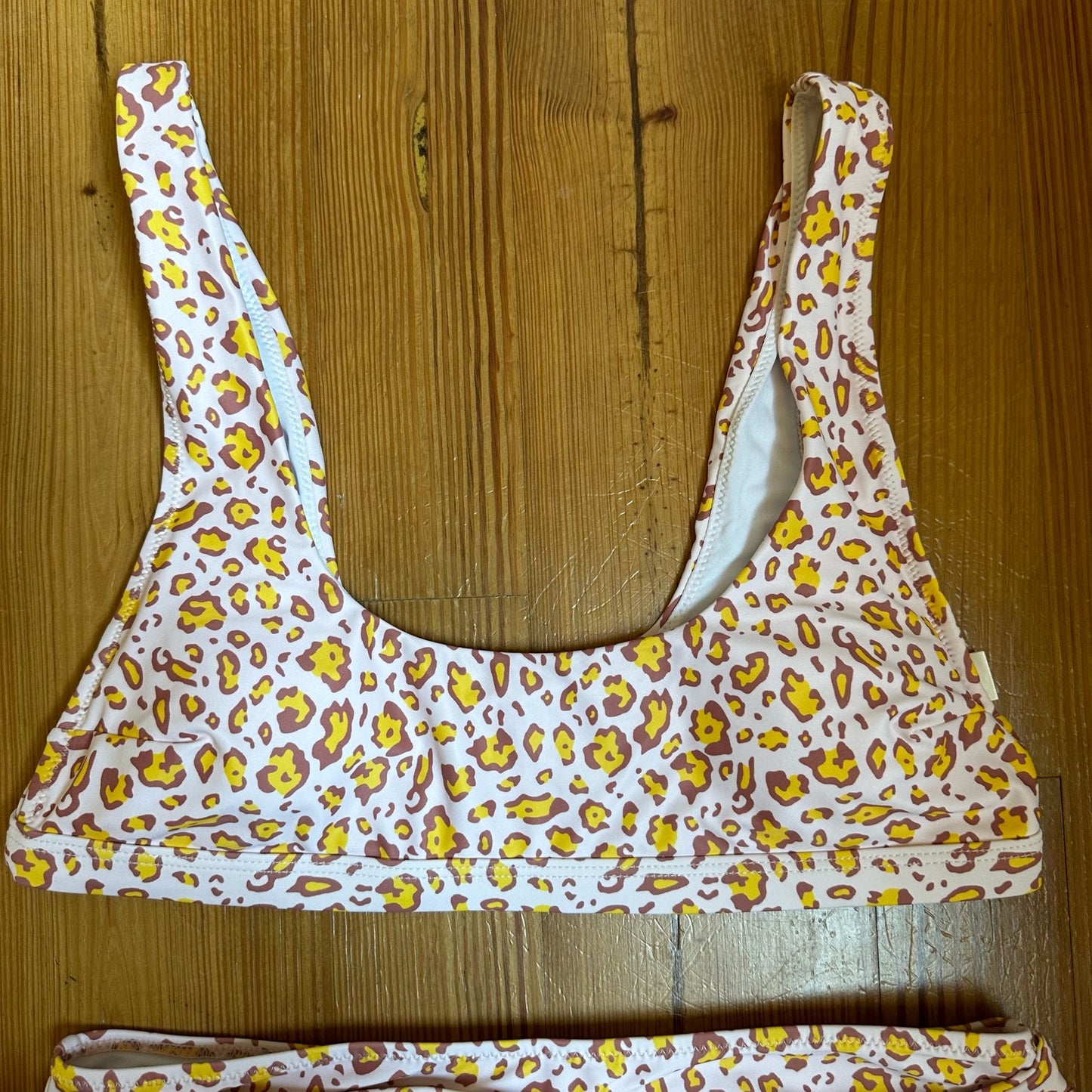 Pink neutral cheetah print high waisted two piece SIZE L