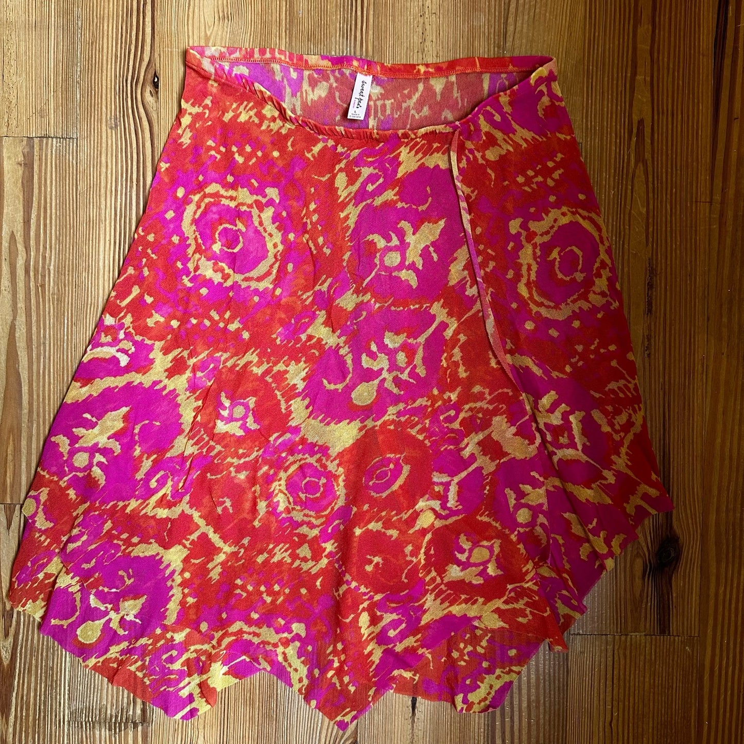 Sweet Pea. orange yellow sheer nylon psychedelic whimsigoth skirt SIZE L