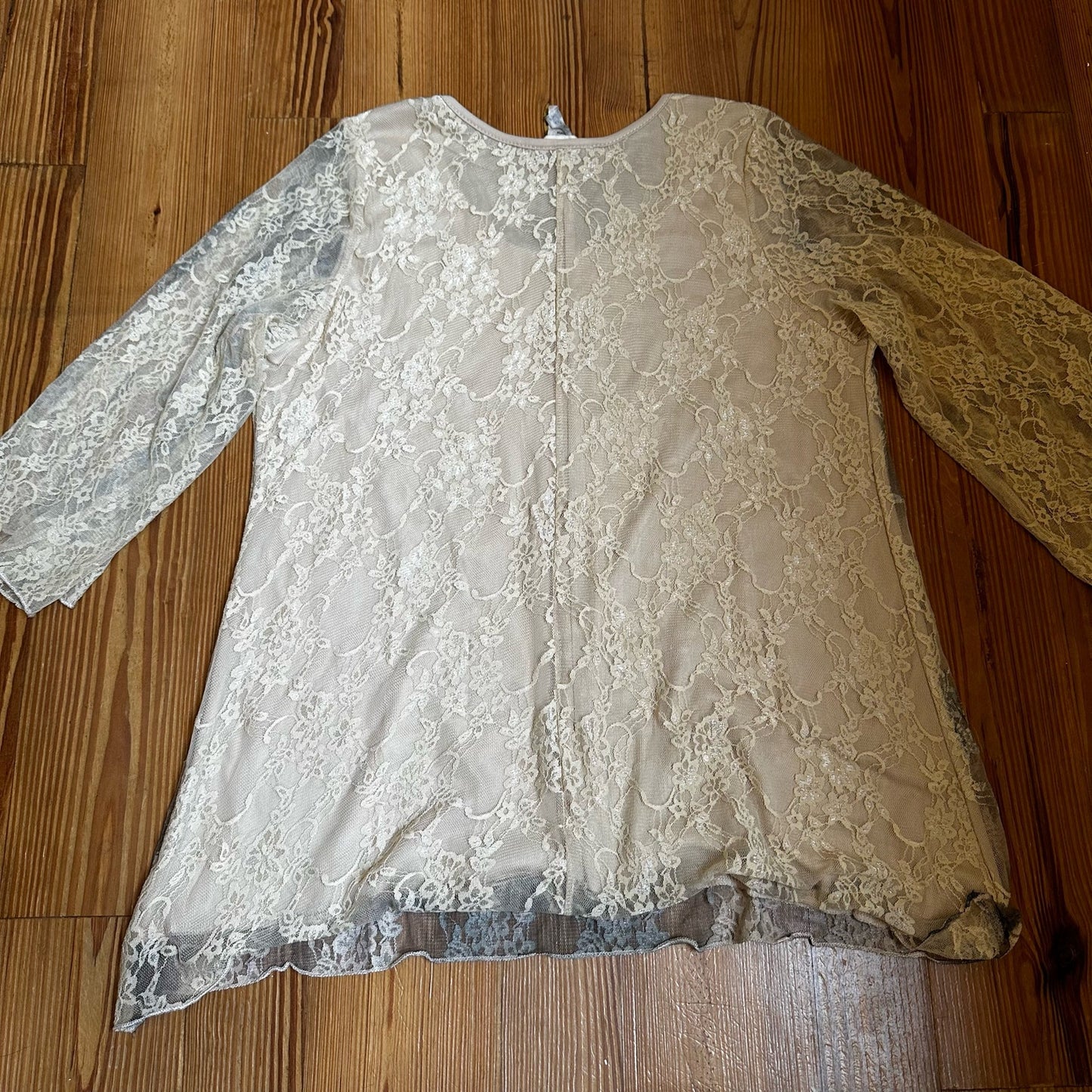 Brittany Black cream floral lace long sleeve whimsygoth tee shirt SIZE XL