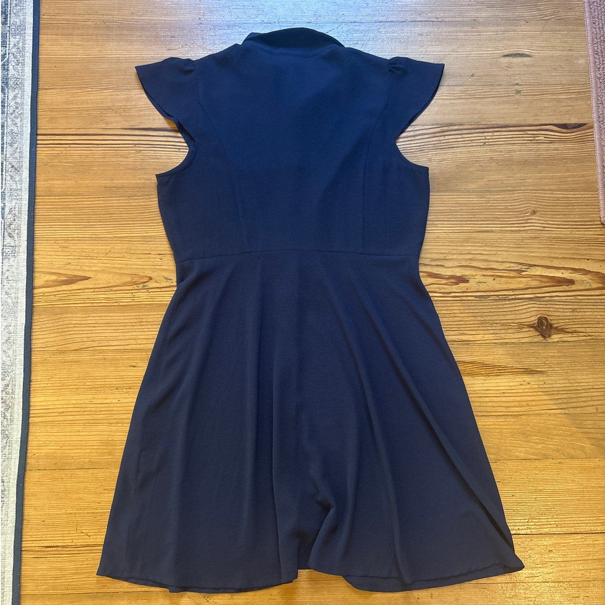 ModCloth dark blue button front flutter cap sleeve sheer accent dress SIZE XL