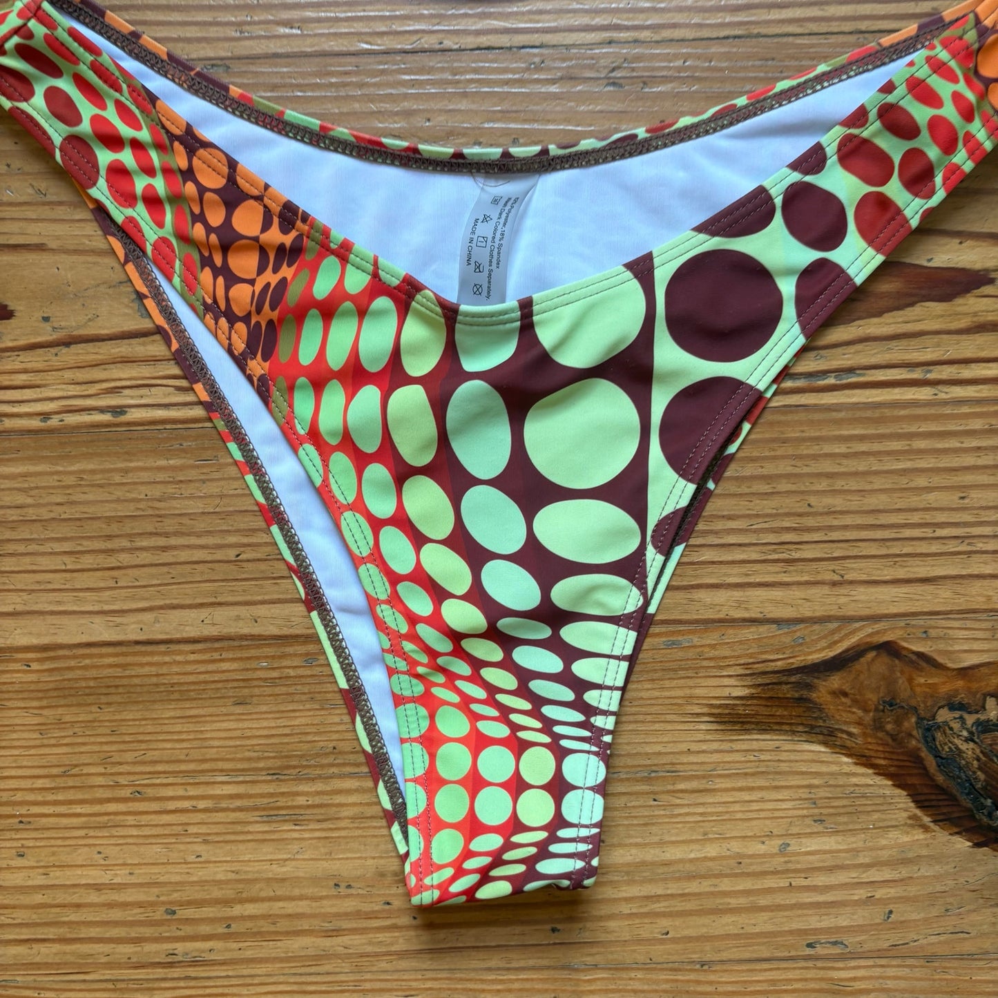 Shein orange green brown spotted cheeky string bikini SIZE L
