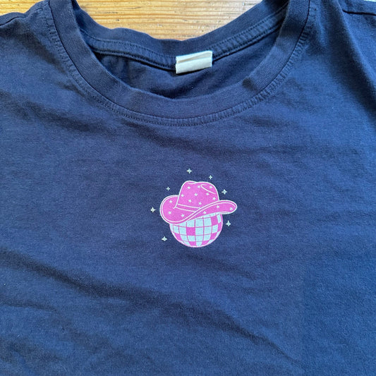 Darling Blue gray disco skeleton cropped short sleeve shirt SIZE XL