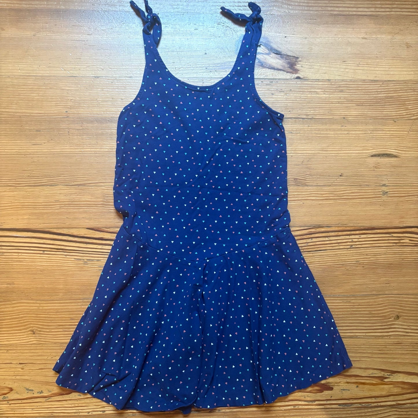 Tea blue colorful triangle geometric sleeveless girls dress SIZE 10