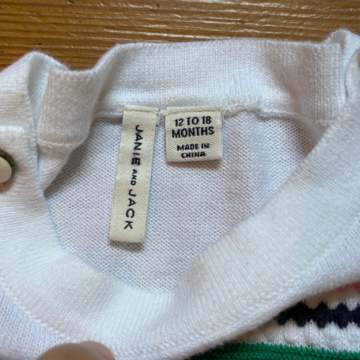 Janie and Jack white pink green striped quarter sleeve baby dress SIZE 12-18