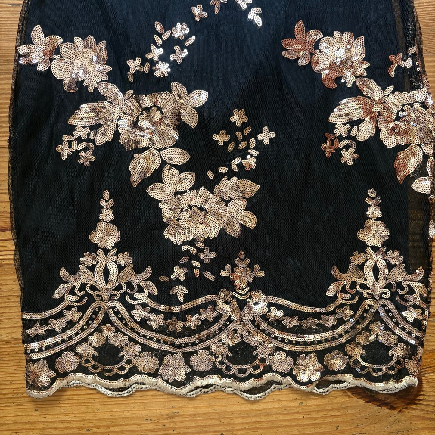 Shein black rose gold floral sequin mini dress SIZE L