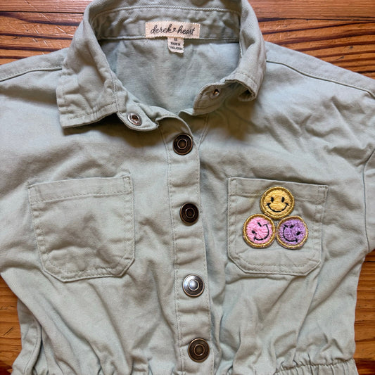 Derek Heart mint green smily face patch short sleeve girls romper SIZE 6