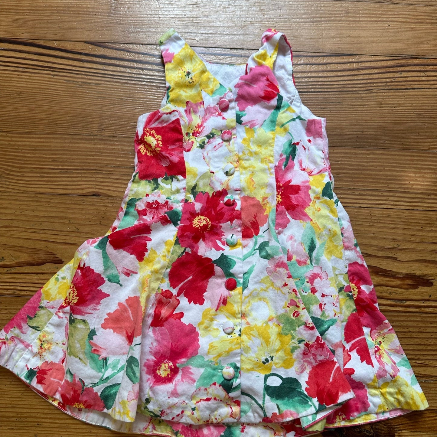 Polo Ralph Lauren pink yellow floral sleeveless flare button back dress SIZE 3T