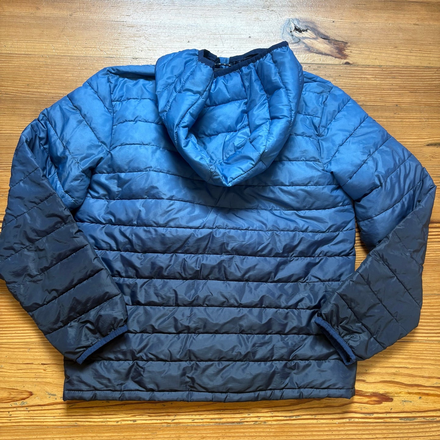 Gap blue ombre full zip hooded lightweight puffer coat SIZE XL
