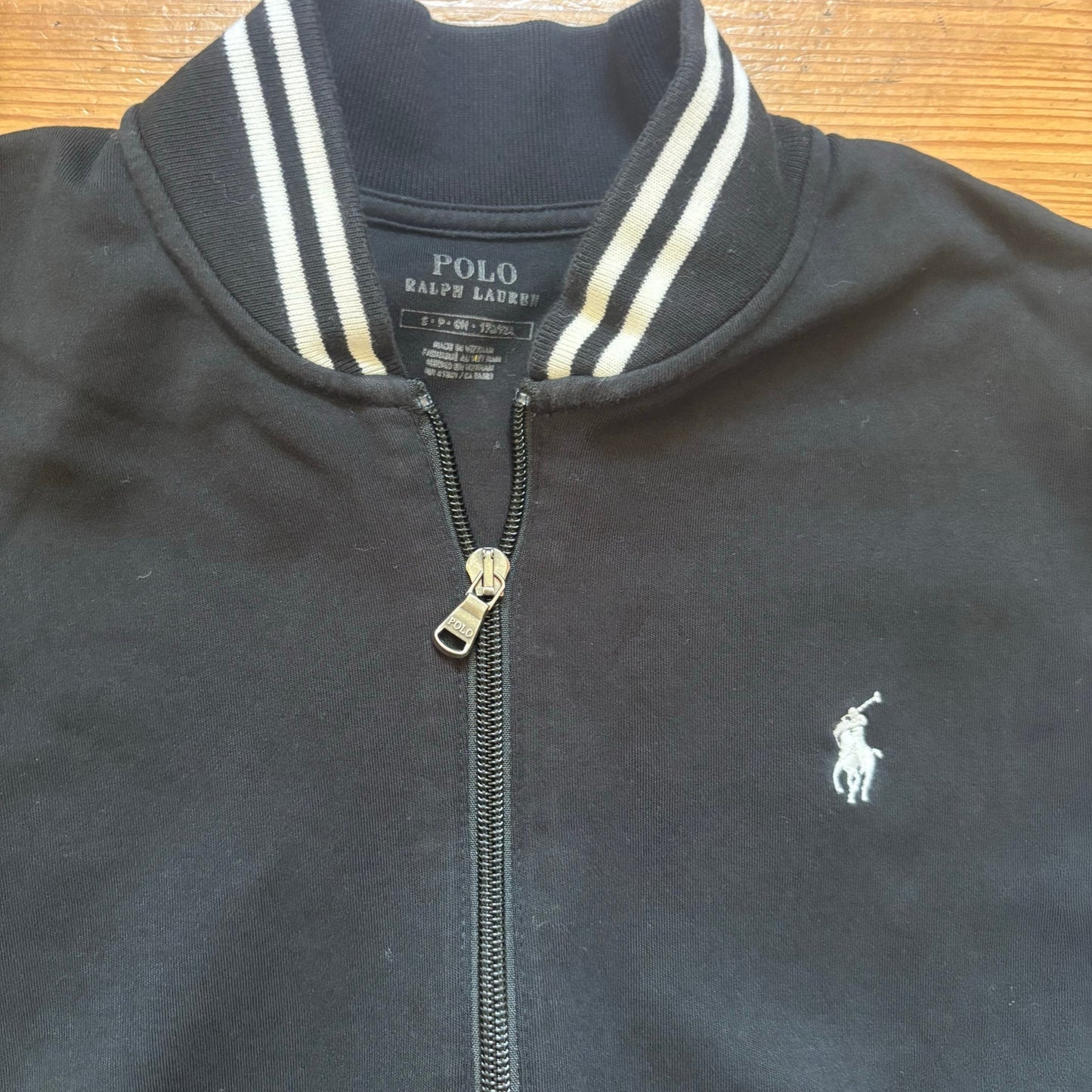 Polo Ralph Lauren black white trim cotton full zip sweater SIZE S