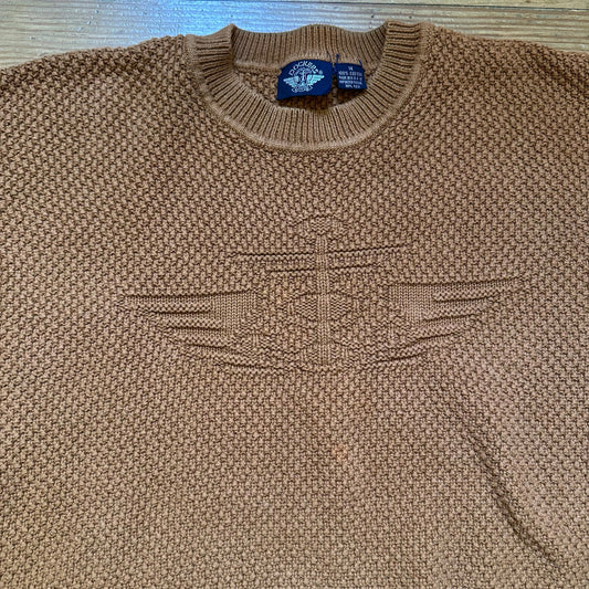 Dockers tan vintage loose knit embossed crew sweater SIZE M