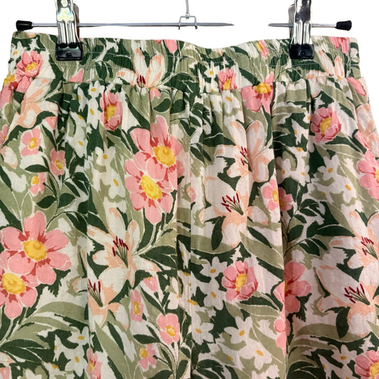 SAGE pink green floral elastic waistband pull on shorts SIZE S