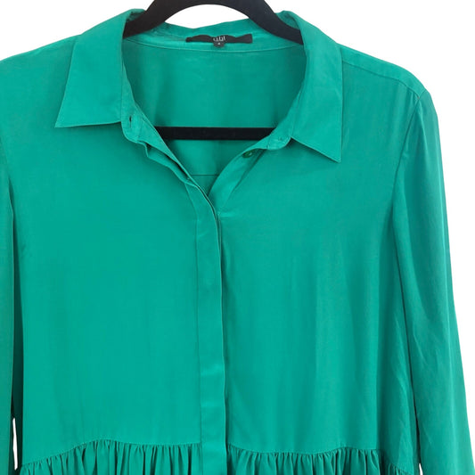 Tibi green silk long sleeve button up peplum ruffle bottom blouse SIZE 2