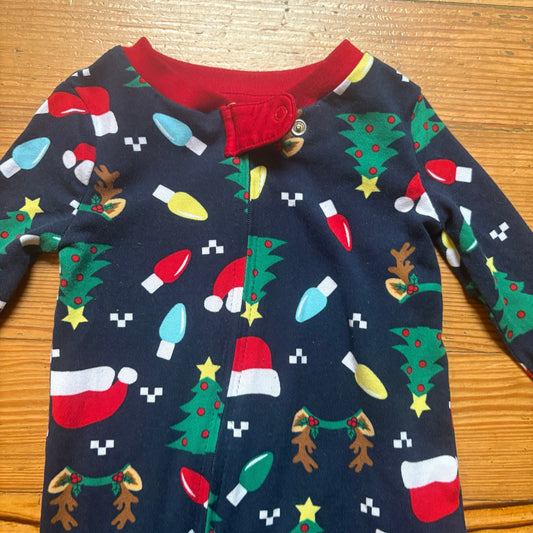 Holiday Time dark blue Christmas long sleeve pant zip bodysuit pajamas SIZE 12M