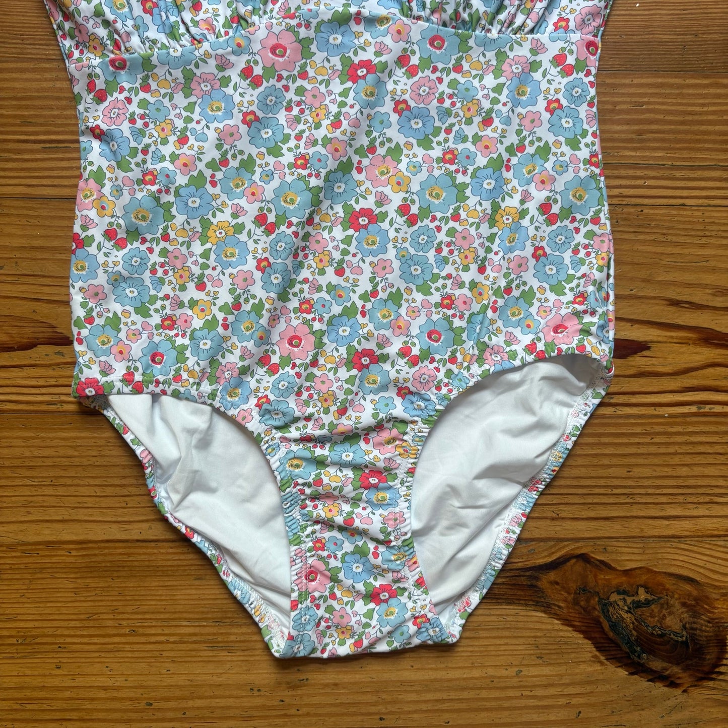 NWT Serendipity white floral ruffle cap sleeve cheeky one piece swimsuit SIZE S