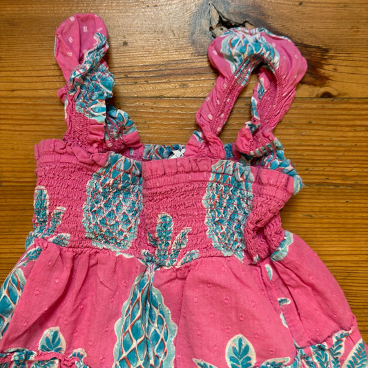 Crown & Ivy pink blue pinkapple smocked sleeveless tiered ruffle dress SIZE 5
