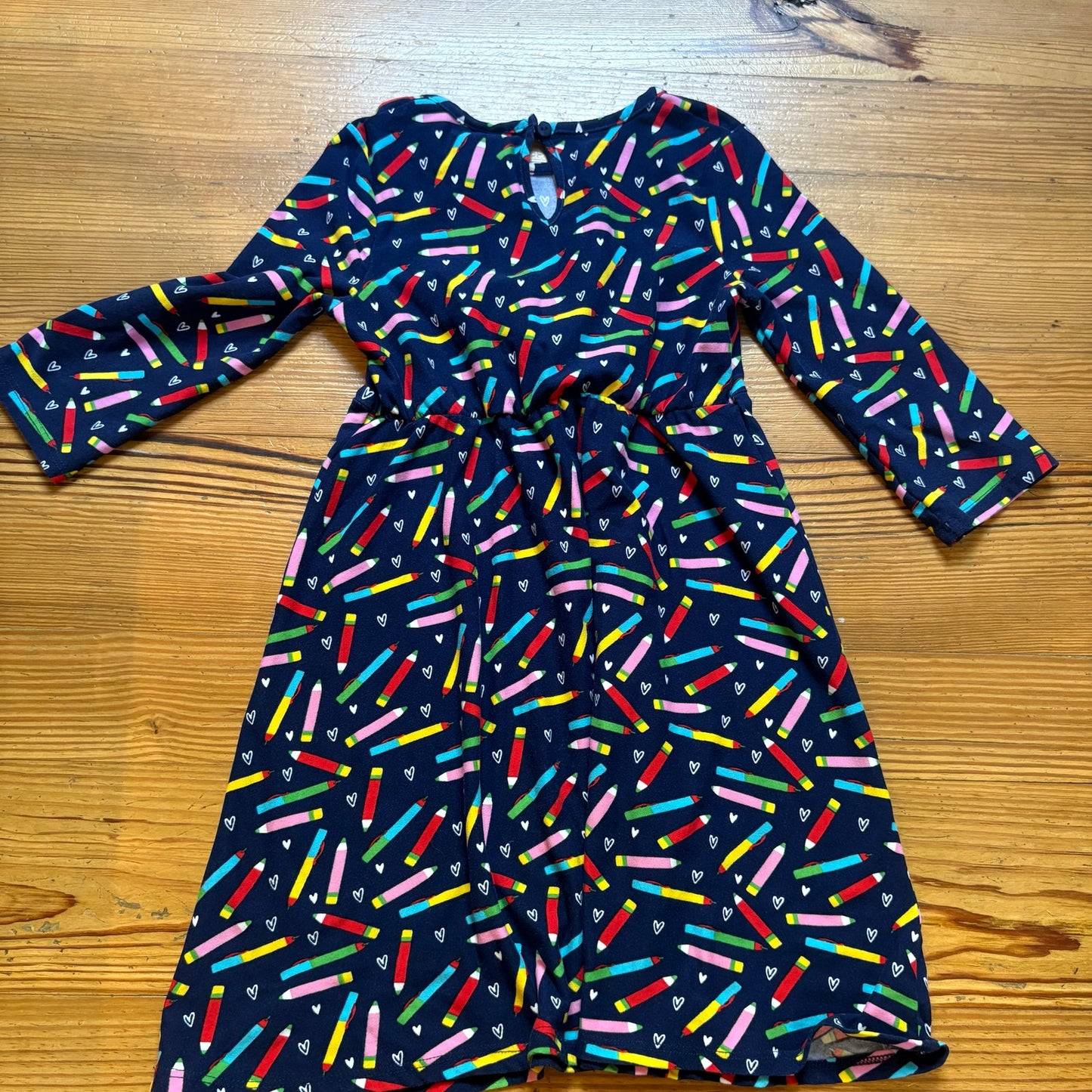 Rare Editions blue colorful pencil pattern long sleeve girls dress SIZE 6