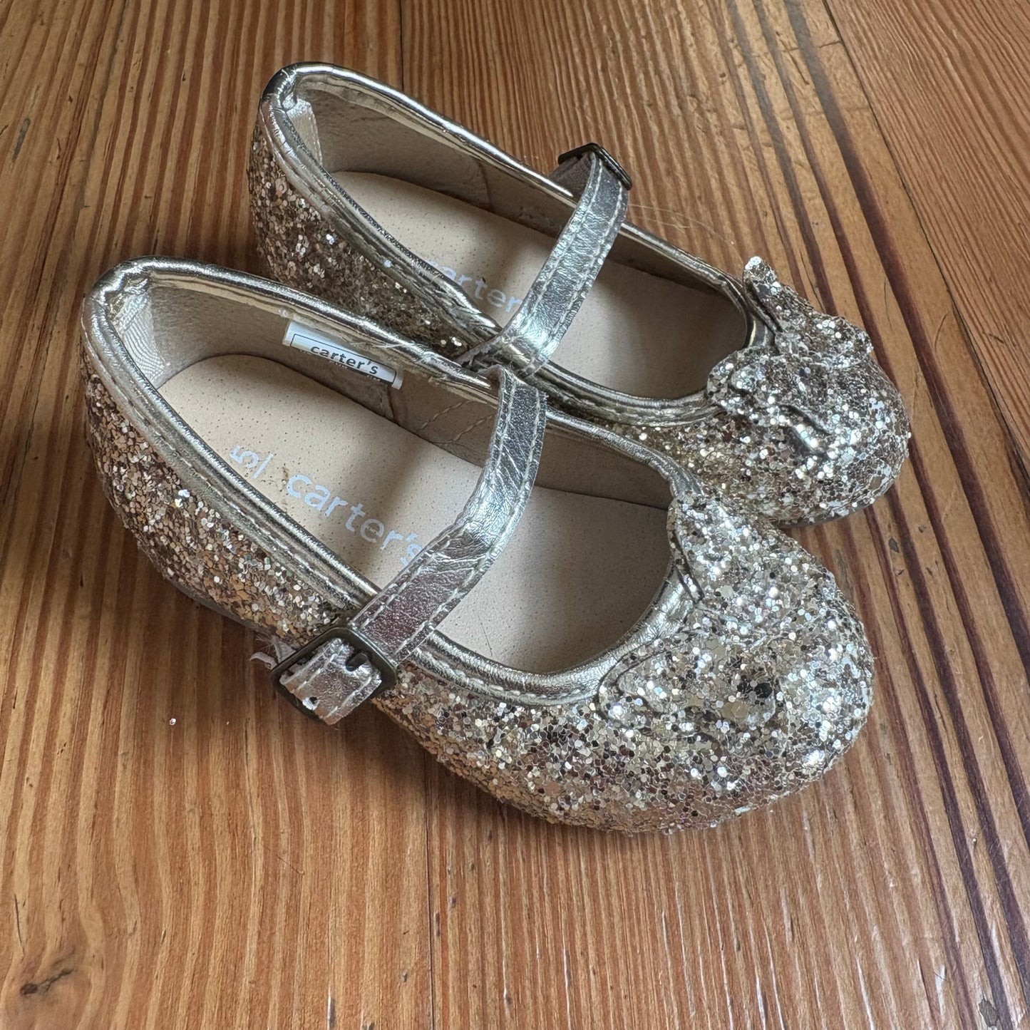 Carter's gold glitter butterfly heeled buckle mary jane toddler shoe SIZE 5