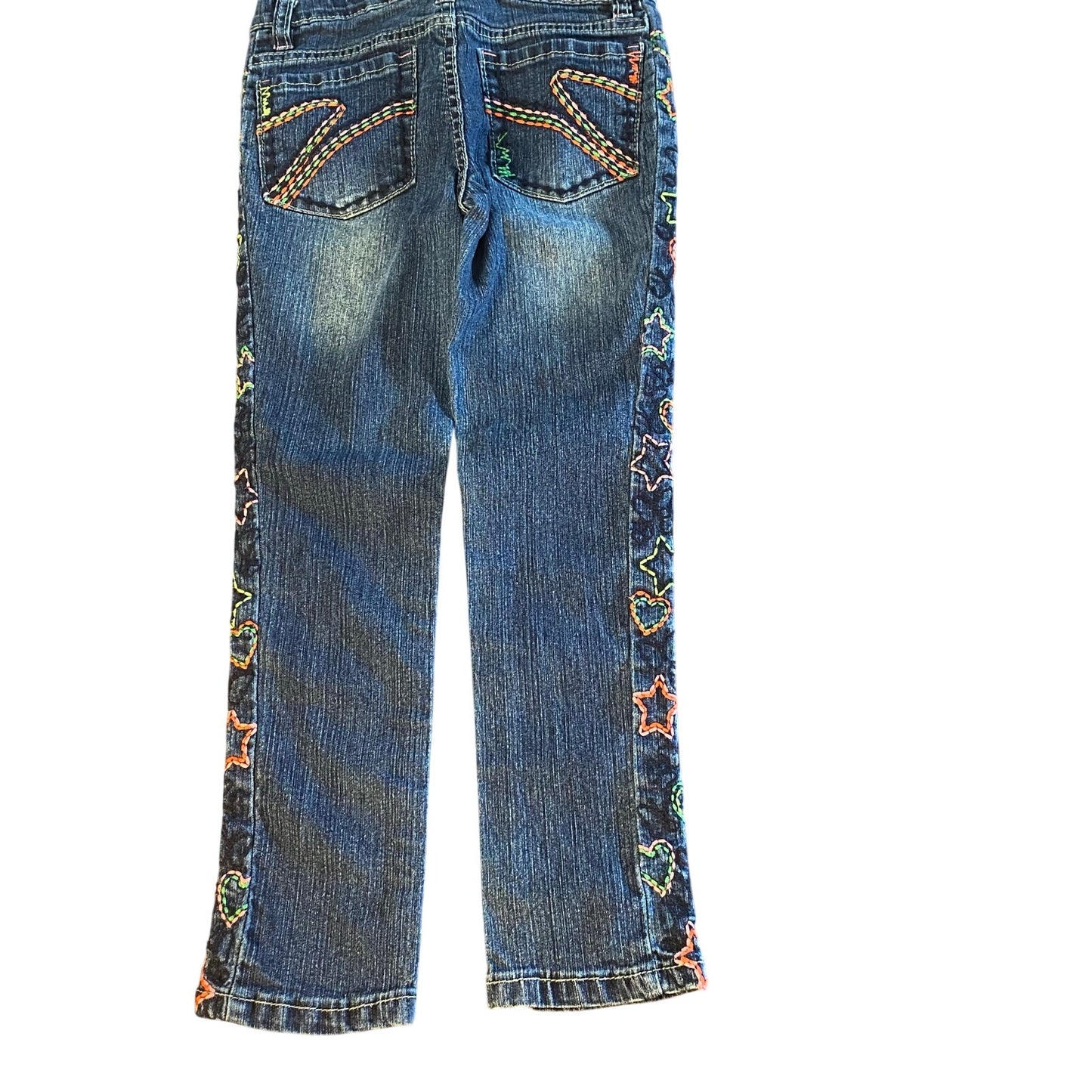 Y2K Squeeze dark wash colorful embroidered heart stars straight leg jeans SIZE 6