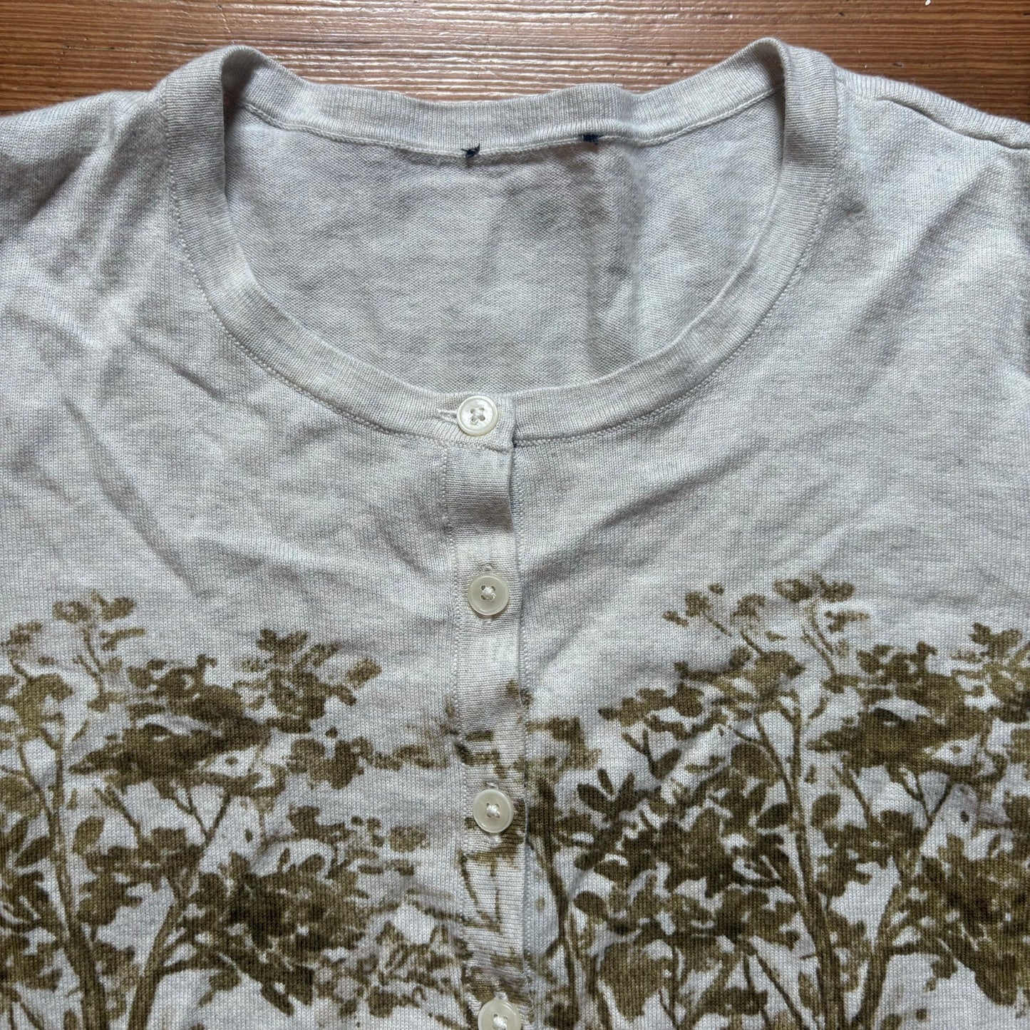 Talbots beige pheasant quail garden graphic cardigan sweater SIZE XS