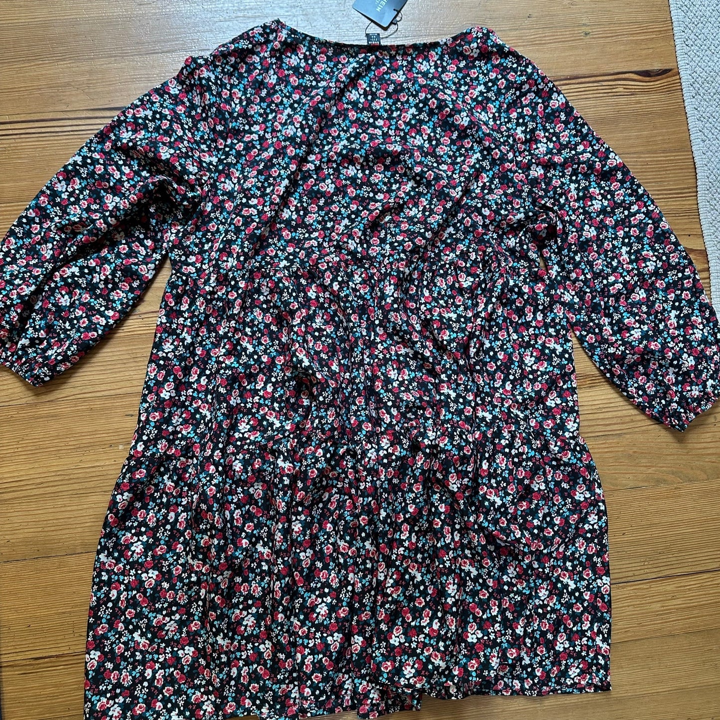 NWT Shein black red floral long sleeve fit flare dress SIZE 22