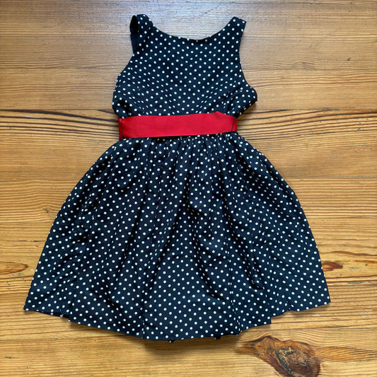 Polo Ralph Lauren black white polka dot red belt sleeveless dress SIZE 5
