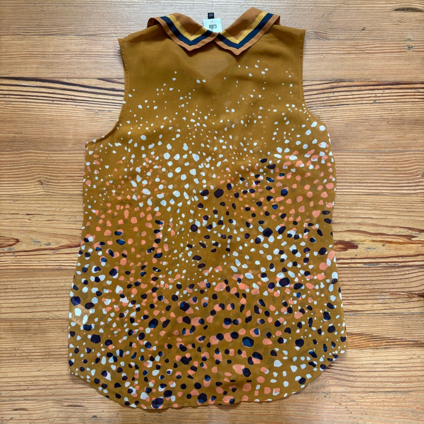 CAbi Cheers yellow speckled collar sleeveless sheer blouse SIZE S