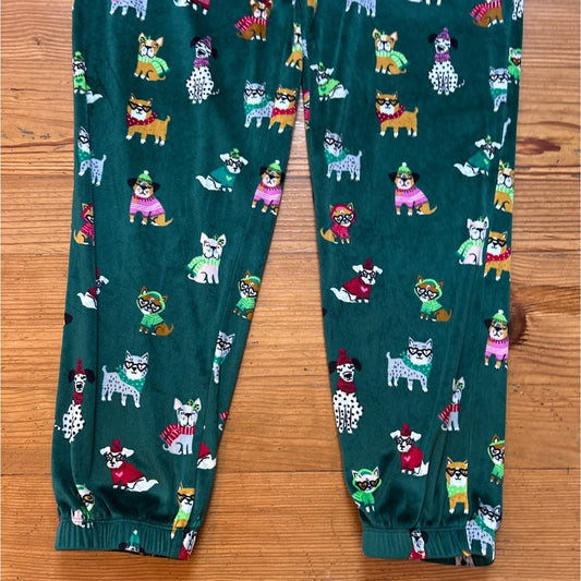 Joyspun green winter dog fleece jogger sleepwear pants SIZE M