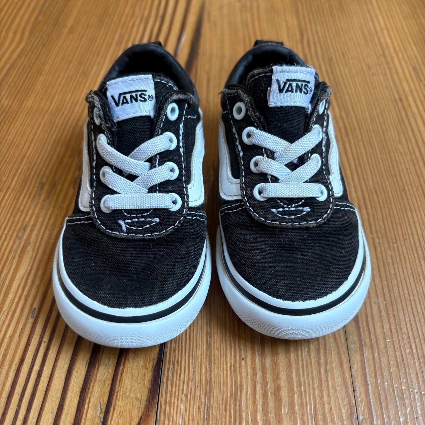 VANS black white textile classic low top toddler slip on sneakers SIZE 6