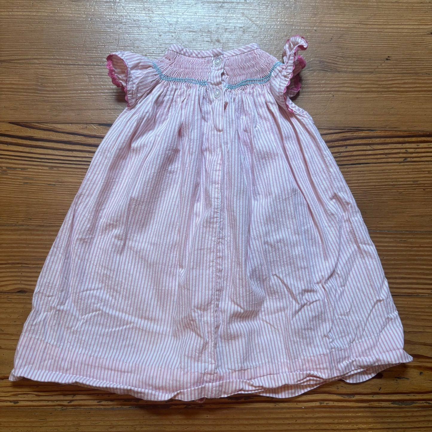Mia's pink white striped whale embroidered smocked short sleeve dress SIZE 18M