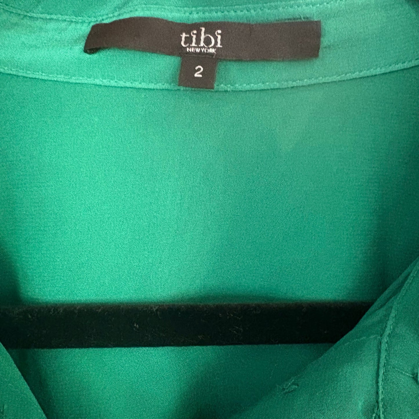 Tibi green silk long sleeve button up peplum ruffle bottom blouse SIZE 2