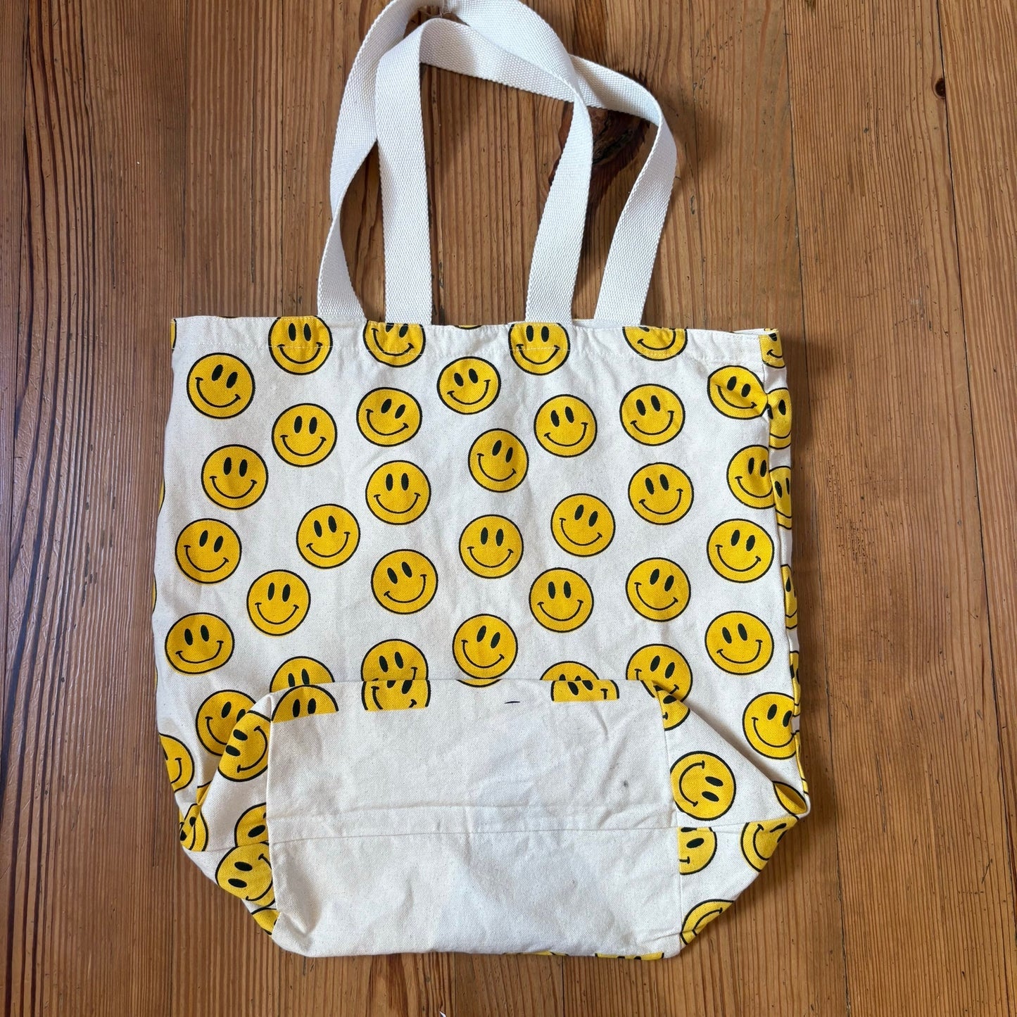 Boho Living beige smiley face large canvas tote bag