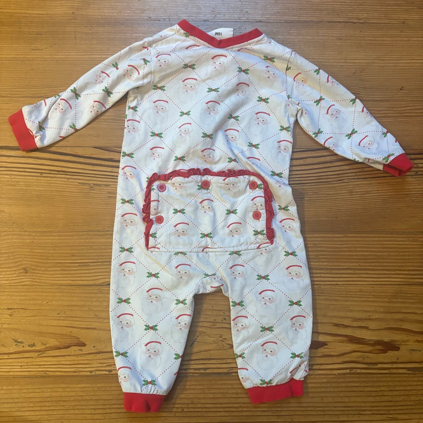 Jellybean white red trim vintage Santa Christmas full zip baby pajamas SIZE 18M