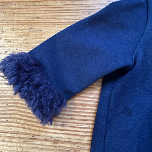 Janie and Jack navy blue fur sleeve holiday Christmas shirt SIZE 12-18M