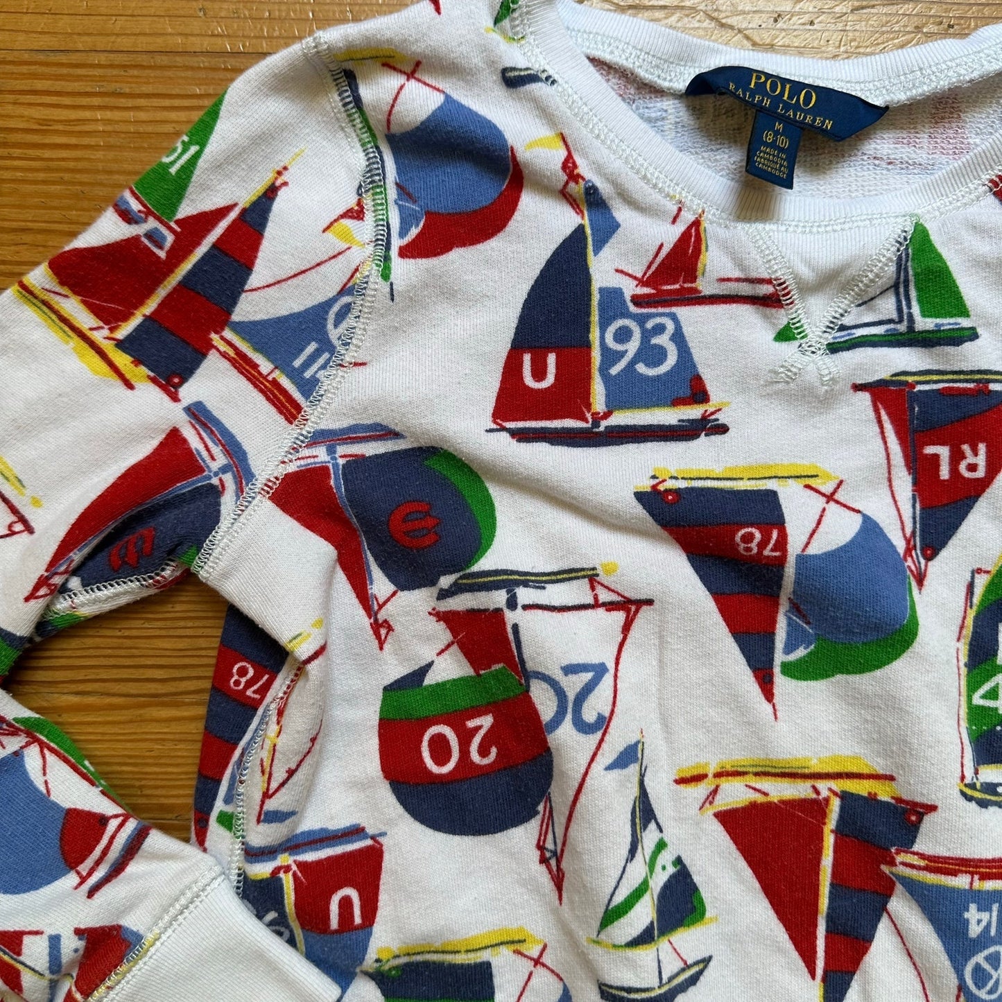 Polo Ralph Lauren white colorful sailboat graphic crew sweatshirt SIZE 8