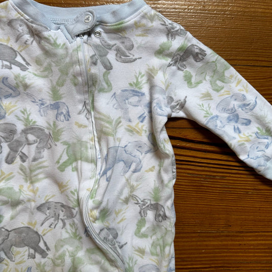 Burt's Bees white organic cotton elephant footed full zip pajamas SIZE 6-9M