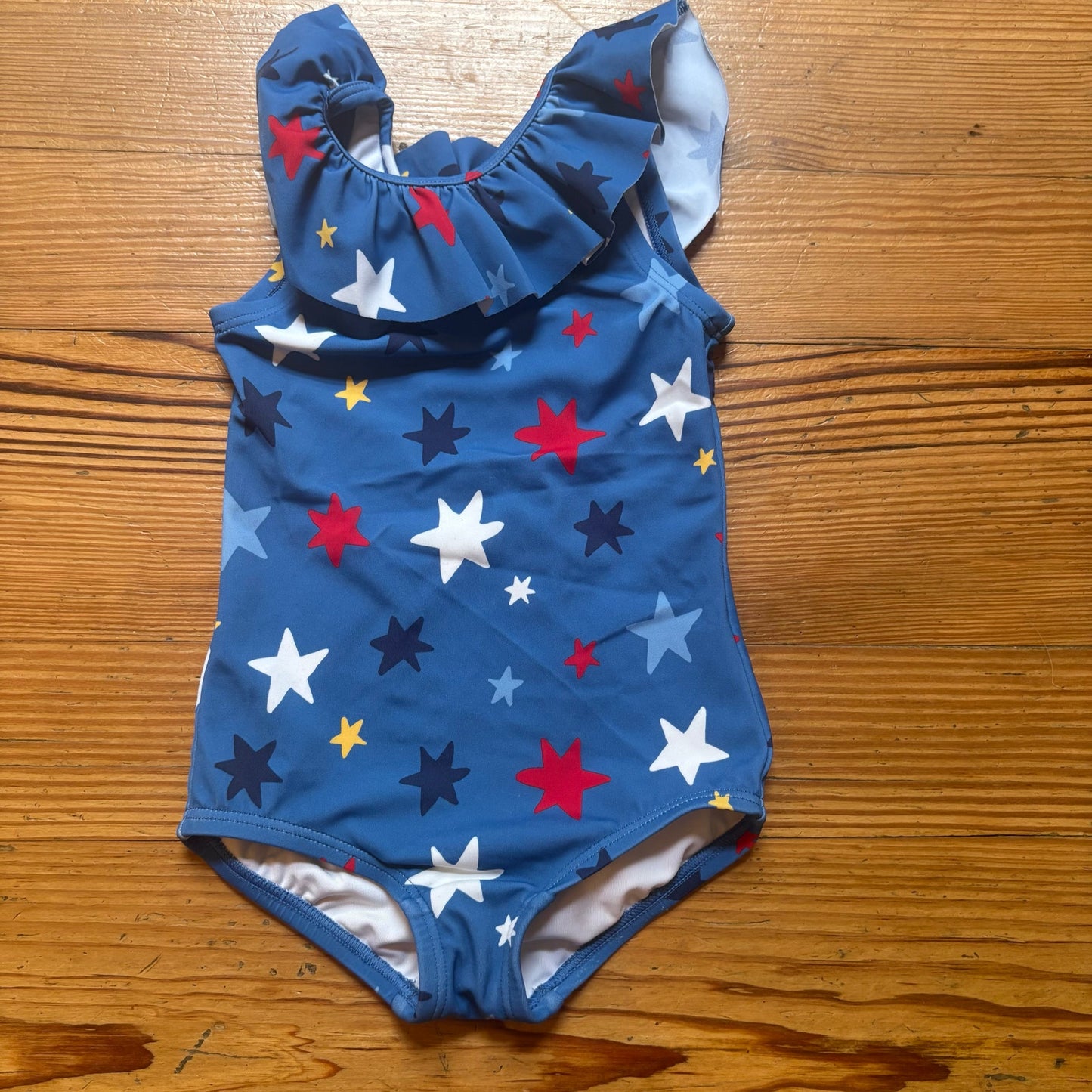 Hanna Andersson blue red star patriotic ruffle one piece swimsuit SIZE 2T