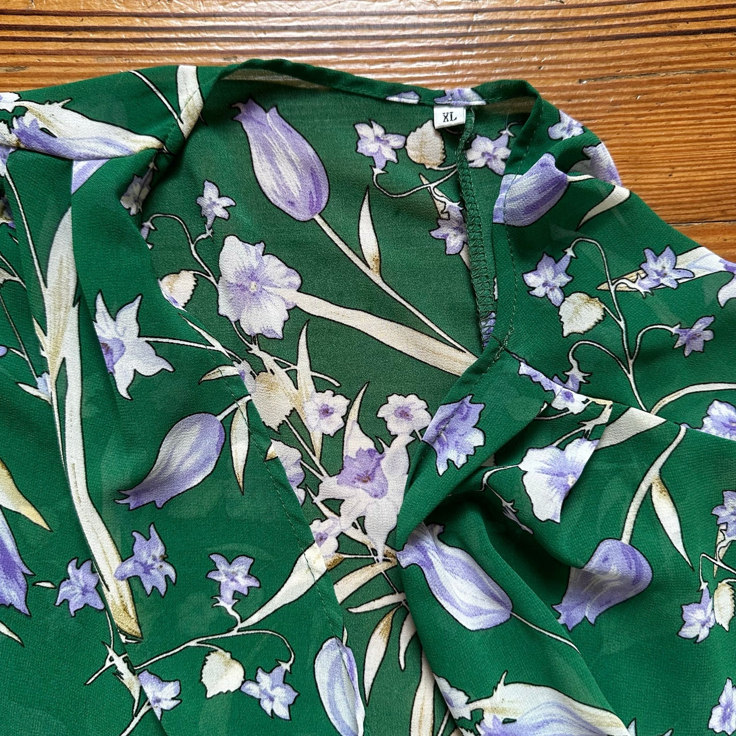 Shein green floral sheer open front coverup SIZE XL