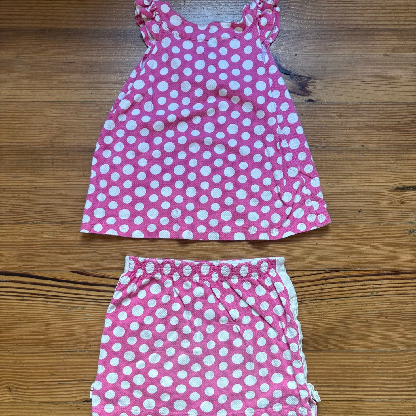 J. Khaki pink white polka dot ruffle tank skort girls set SIZE 6