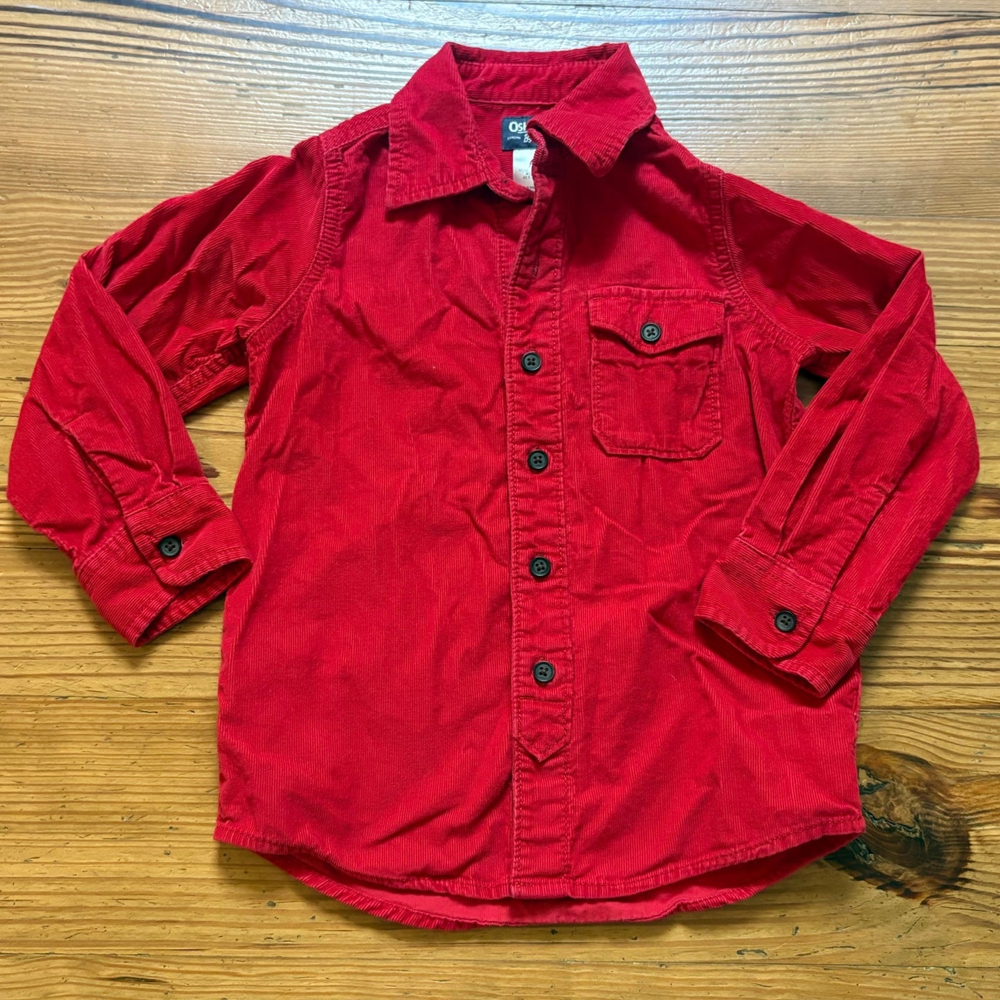 OshKosh B'gosh red corduroy long sleeve button up boys shirt SIZE 5