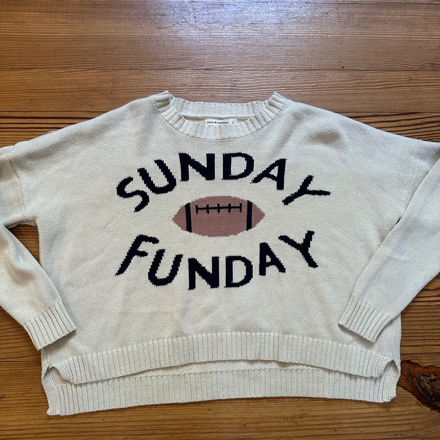 Moon & Madison cream Sunday Funday oversized knit cropped sweater SIZE L