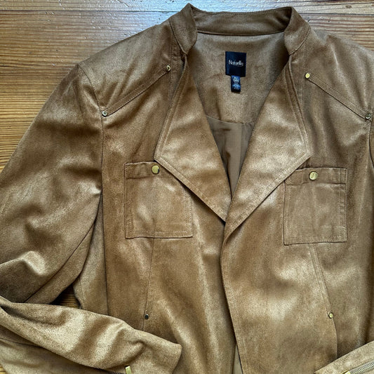 Rafaella faux suede tan open studded cardigan jacket SIZE XL