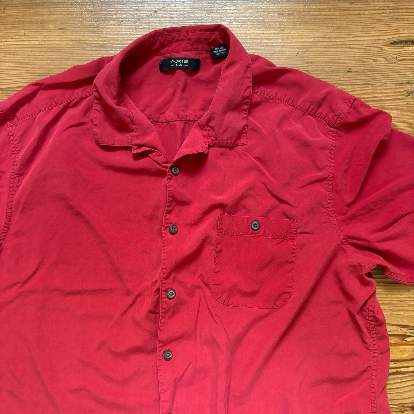Axis LA red silk short sleeve button up mens shirt SIZE XXL