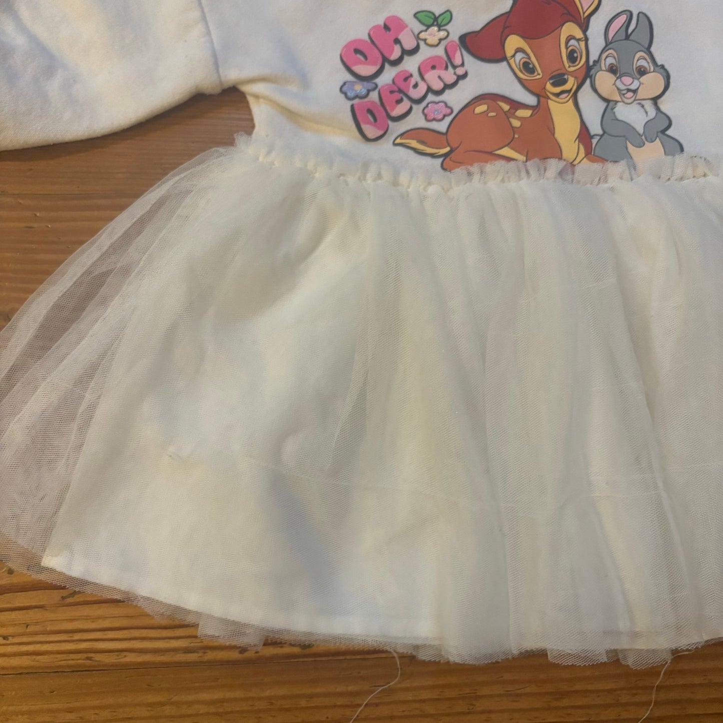 Disney Bambi white Oh Deer long sleeve tulle bottom baby shirt SIZE 6-9M
