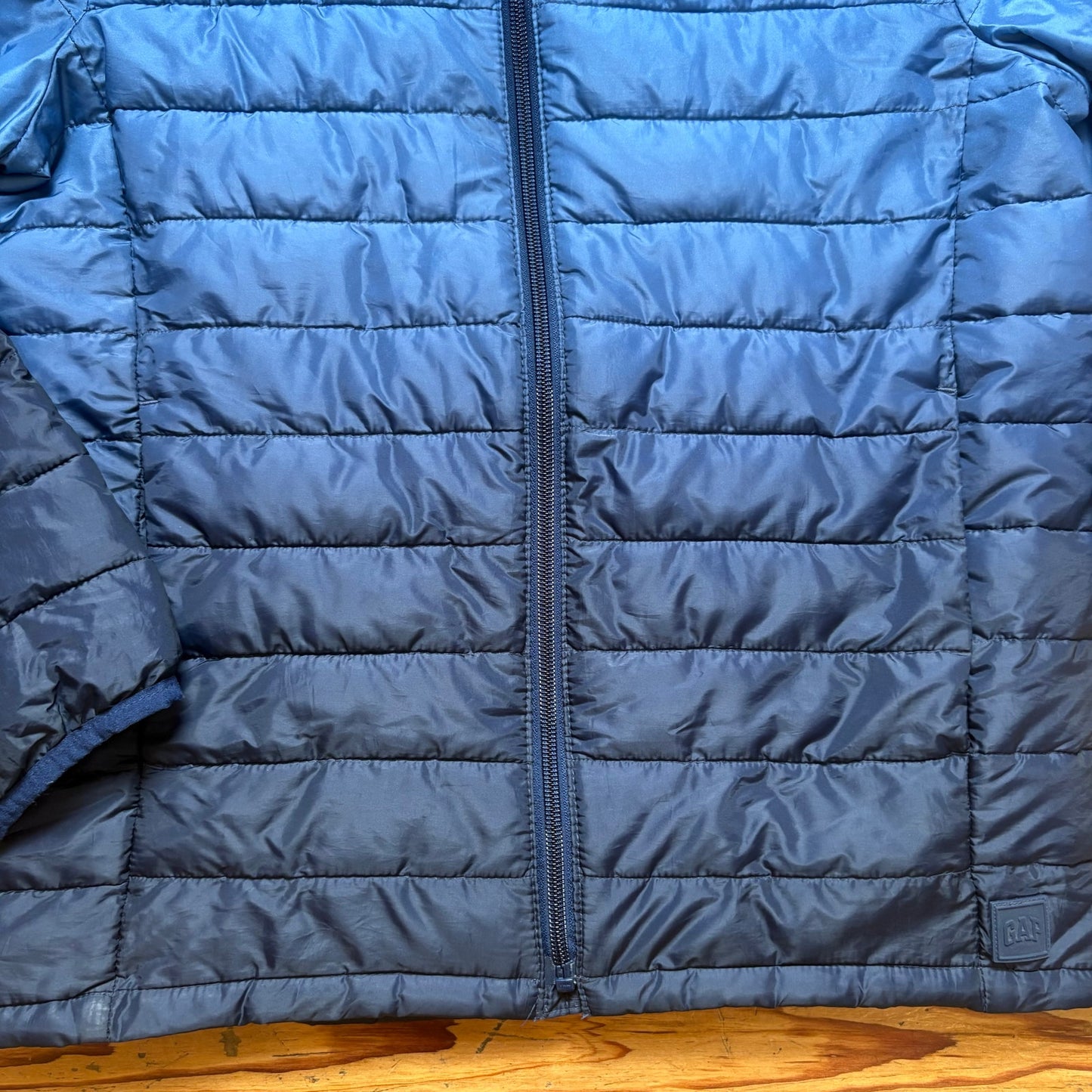 Gap blue ombre full zip hooded lightweight puffer coat SIZE XL