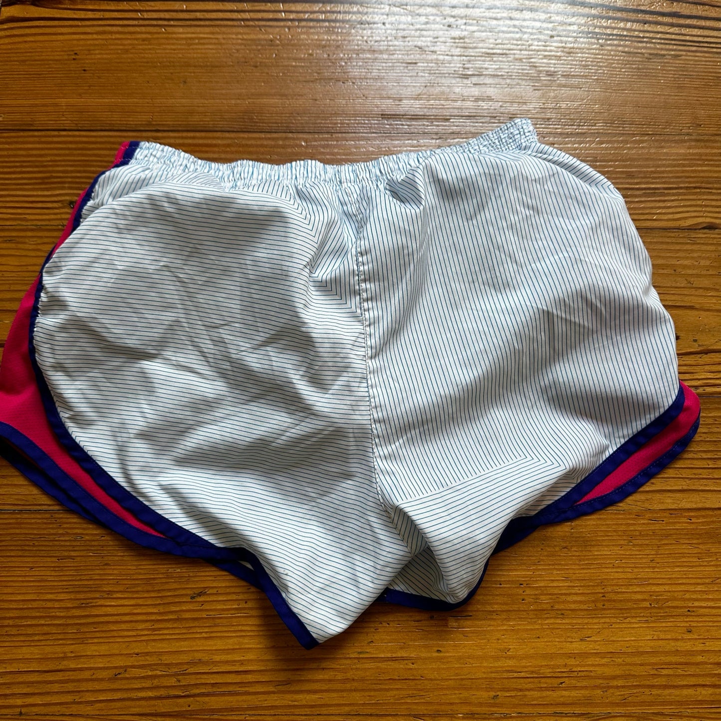 Nike Dri-fit blue white pin striped pink trim lined running shorts SIZE S