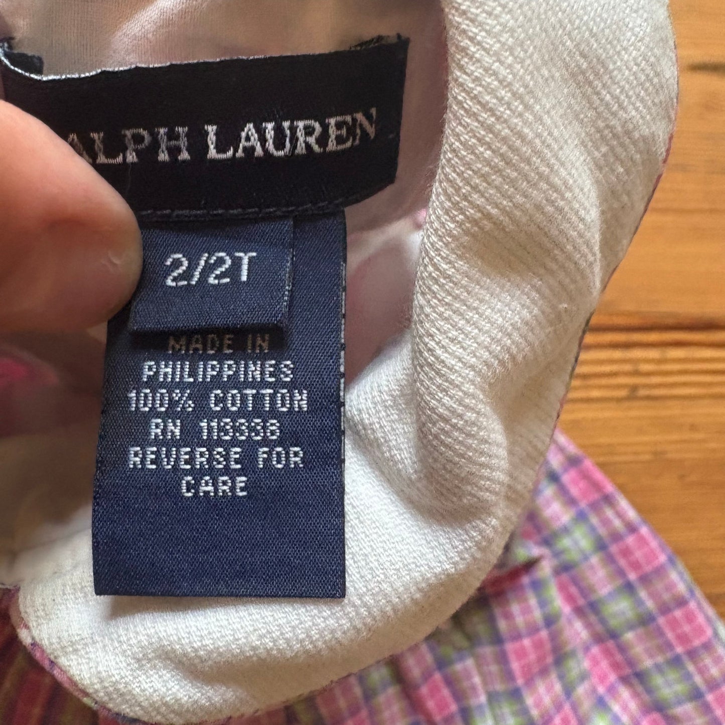 Ralph Lauren pink plaid sleeveless collar smocked girls dress SIZE 2T