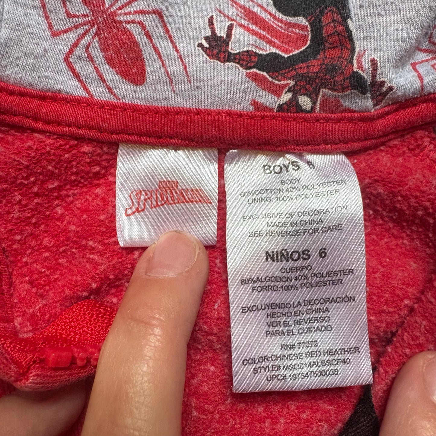 Marvel Spiderman full zip hooded graphic boys sweatshirt SIZE 6