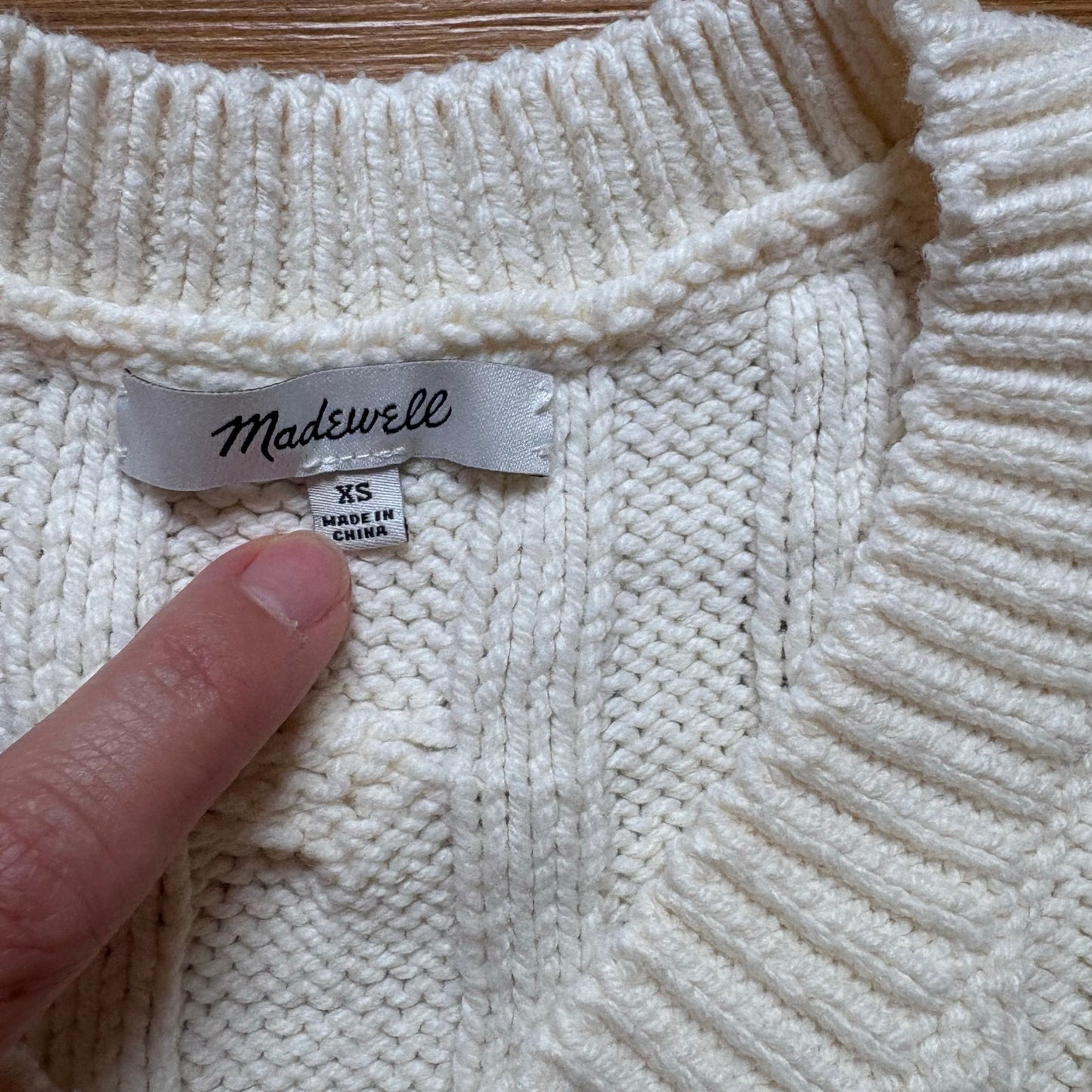 Madewell white cable cropped womens knit sweater SIZE XS